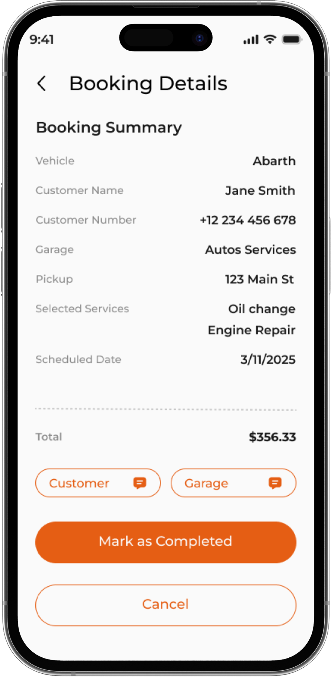 Grease Monkey app — Pickup Scheduling