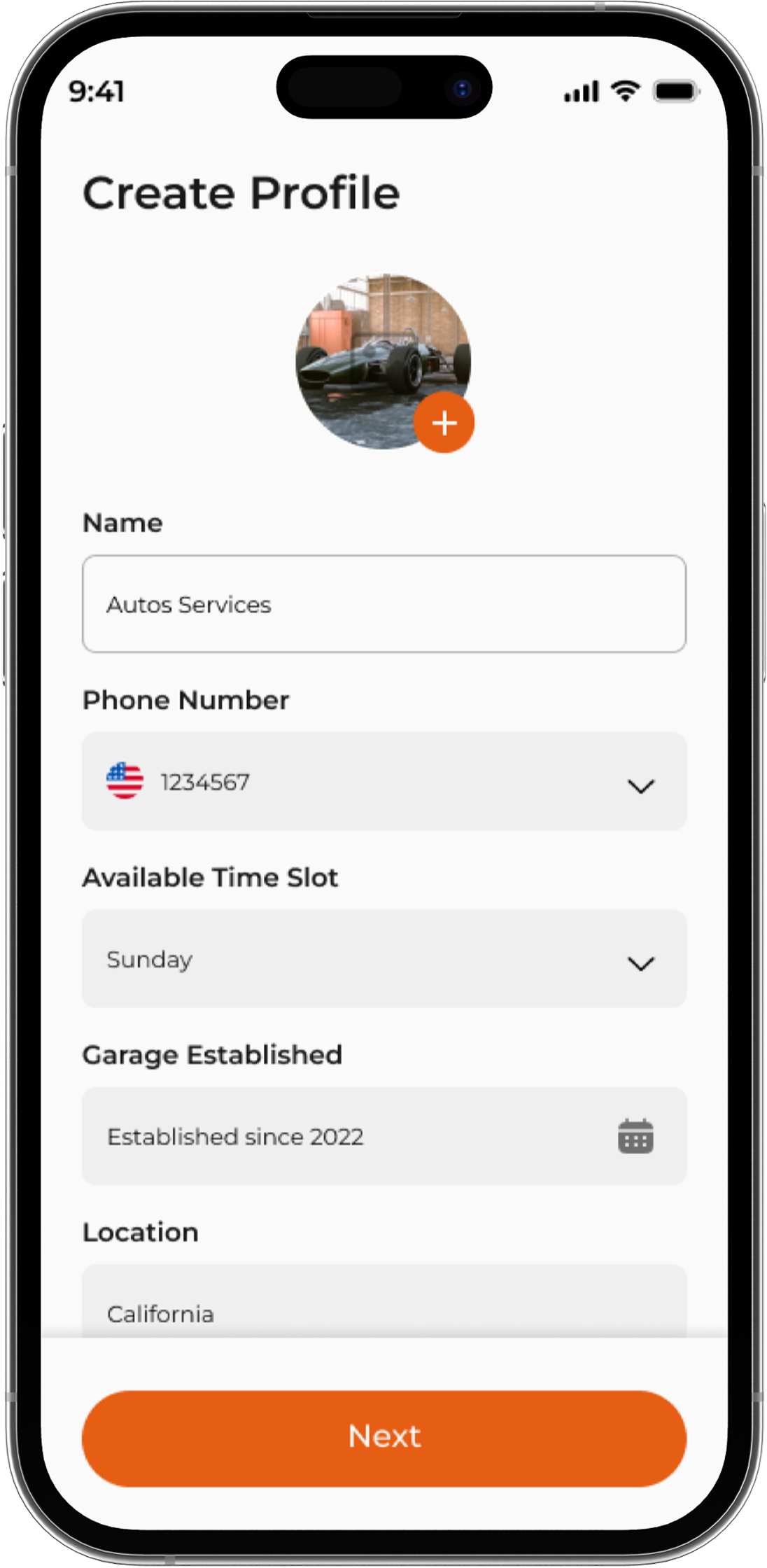 Grease Monkey app — Add Garage Profile
